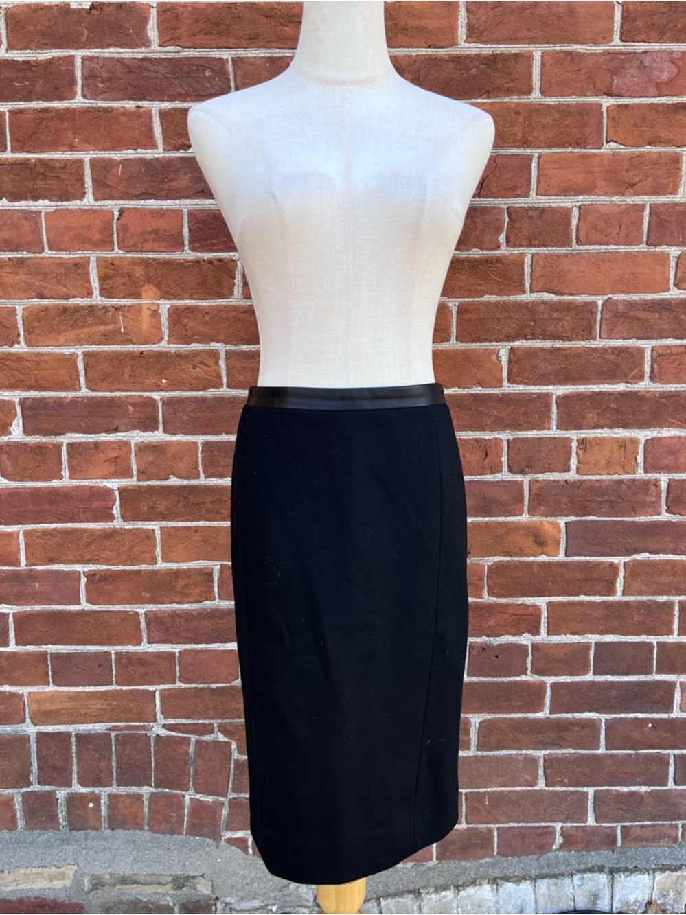 Judith & Charles Black Pencil Skirt with Leather Waistband